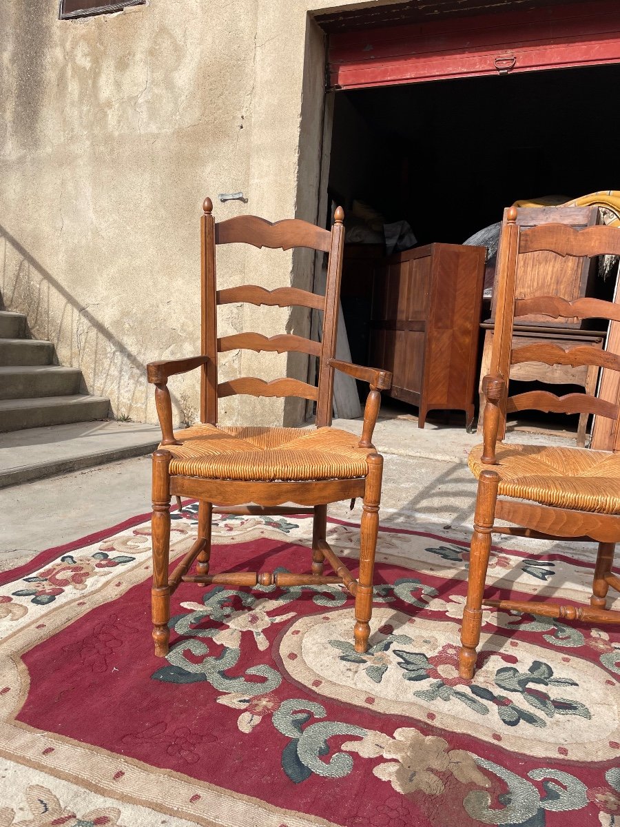 Pair Of Louis XV Armchairs, Provencal In Blond Walnut. 1900. -photo-3