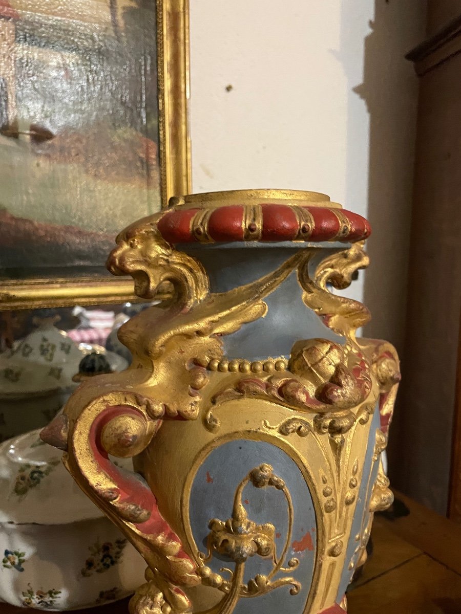 Paire De Vases En Terre, Cuite, Polychrome, époque  XIXém Siècle -photo-1