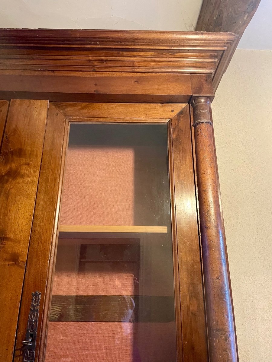 Sideboard, 5 Doors, Empire Bookcase In Walnut, 19th Century.-photo-1
