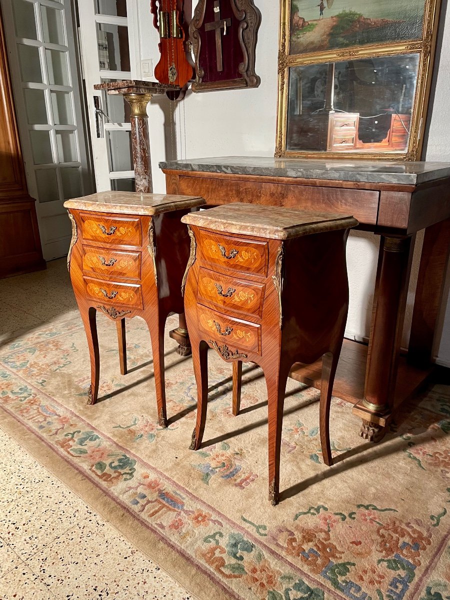 Pair Of Louis XV Bedside Tables, In Rosewood, 1950s Period.-photo-4