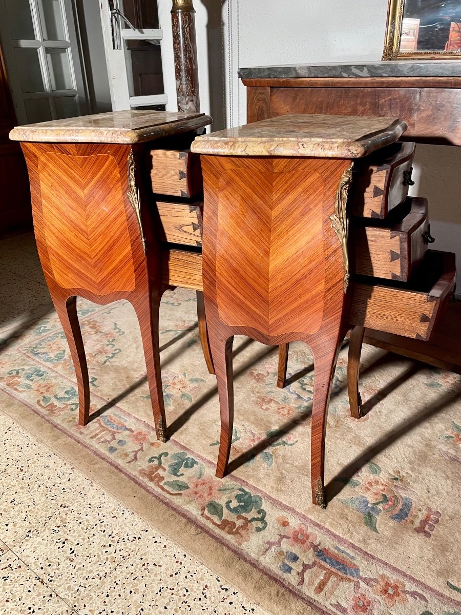 Pair Of Louis XV Bedside Tables, In Rosewood, 1950s Period.-photo-5
