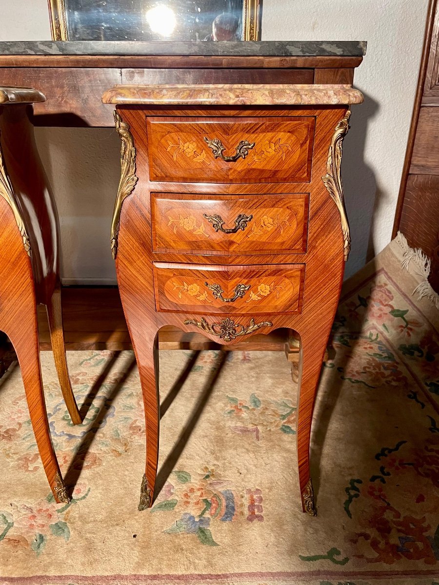 Pair Of Louis XV Bedside Tables, In Rosewood, 1950s Period.-photo-8