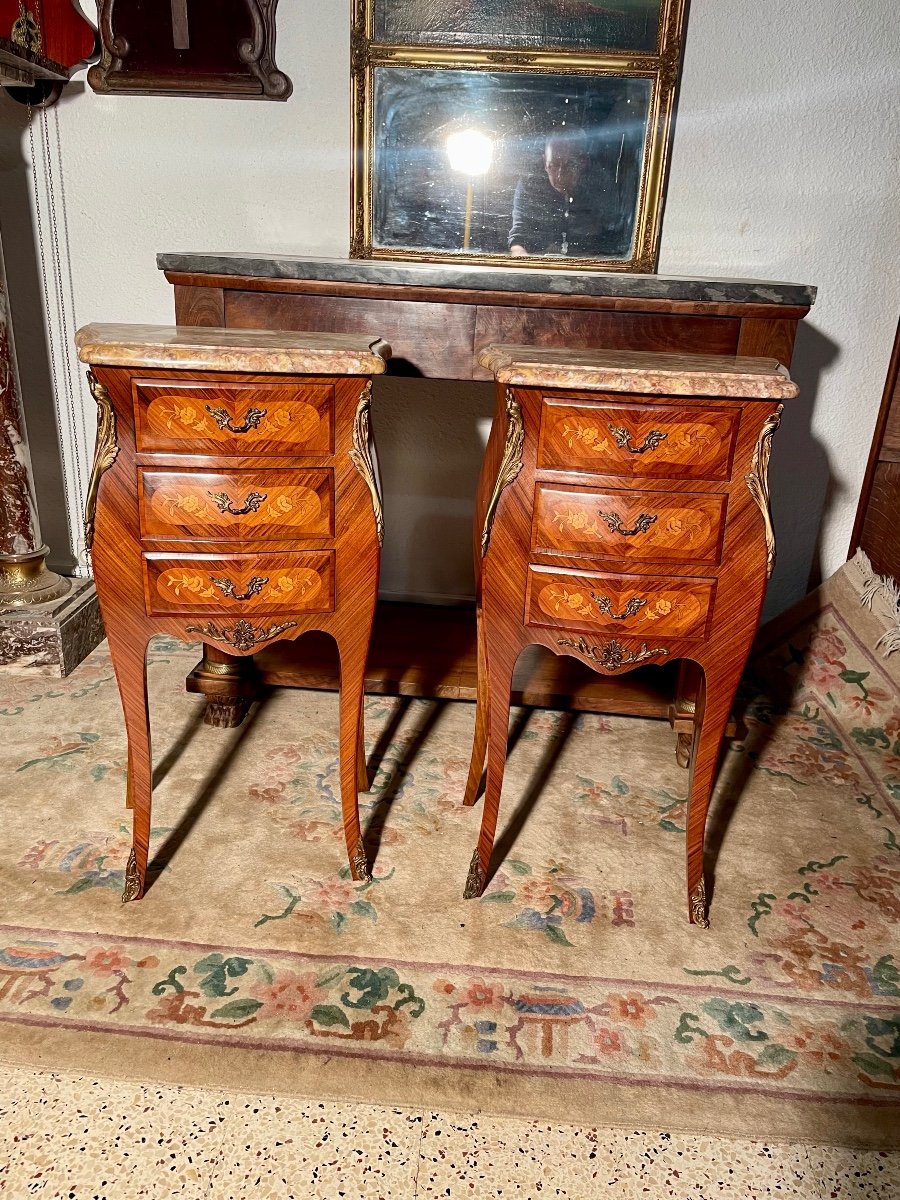 Pair Of Louis XV Bedside Tables, In Rosewood, 1950s Period.