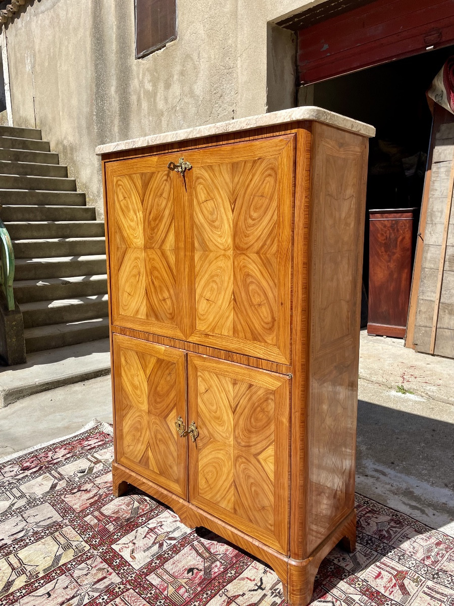 Secretary, Louis XV, Louis XVI In Marquetry From The 19th Century.