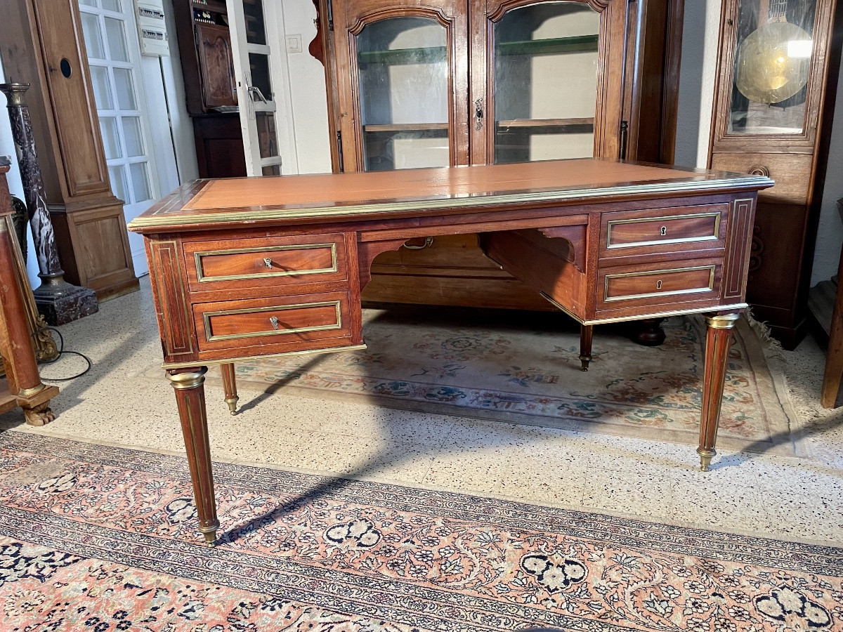 Bureau,, Plat, Louis XVI, En Acajou D’époque XIXe Siècle-photo-3