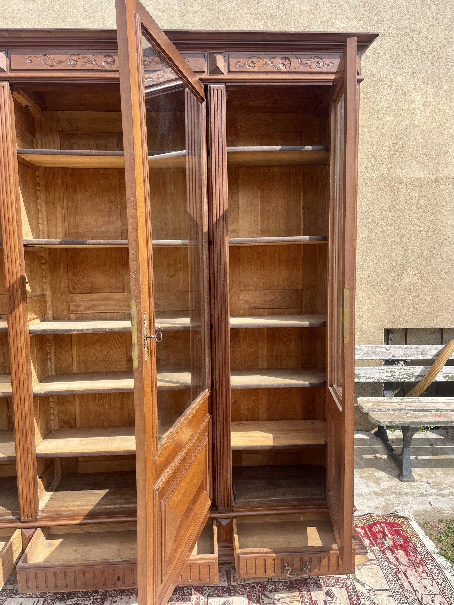 Large Napoleon III Bookcase, In Solid Walnut, 19th Century.-photo-1
