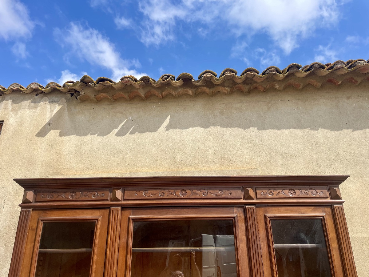 Large Napoleon III Bookcase, In Solid Walnut, 19th Century.-photo-7