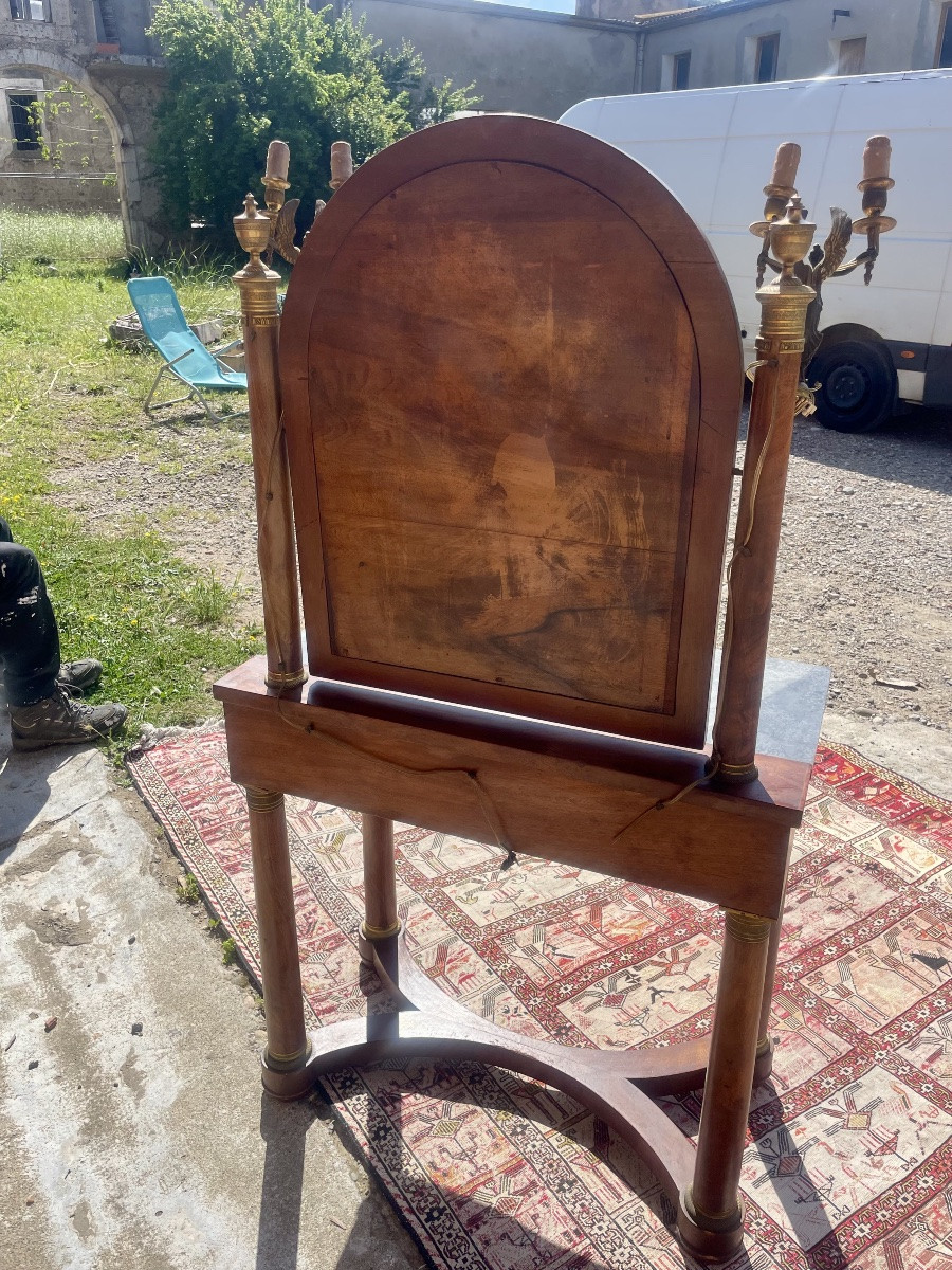 Empire Mahogany Dressing Table With Two Bronze Appliques Of Women, 19th Century -photo-5
