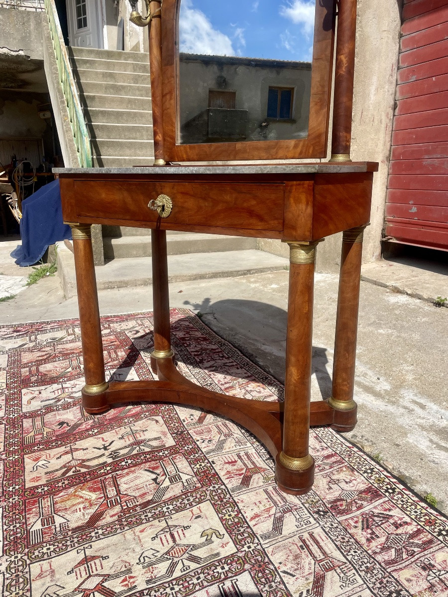 Empire Mahogany Dressing Table With Two Bronze Appliques Of Women, 19th Century -photo-8
