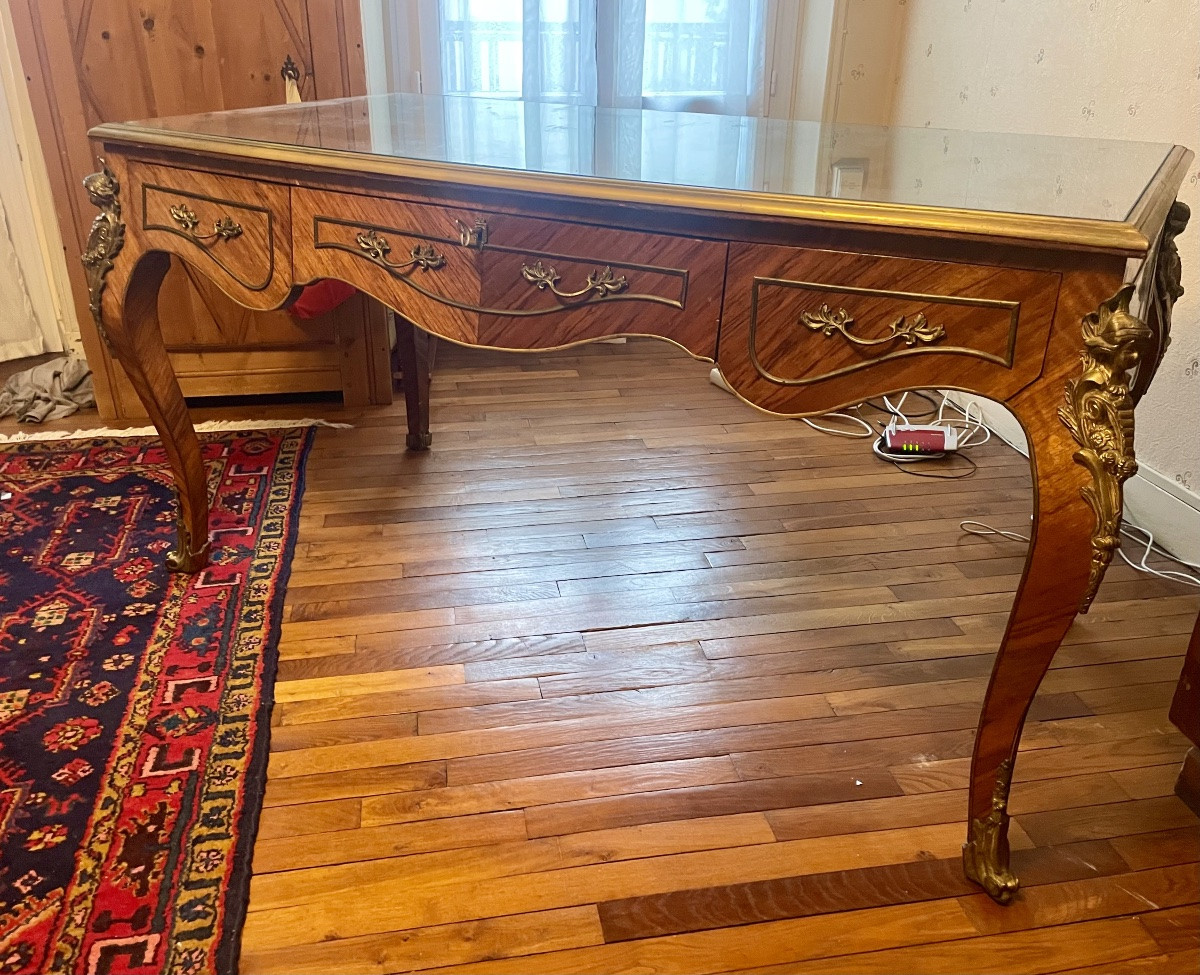 Louis XV Style Desk, Period Marquetry, 1900-photo-2