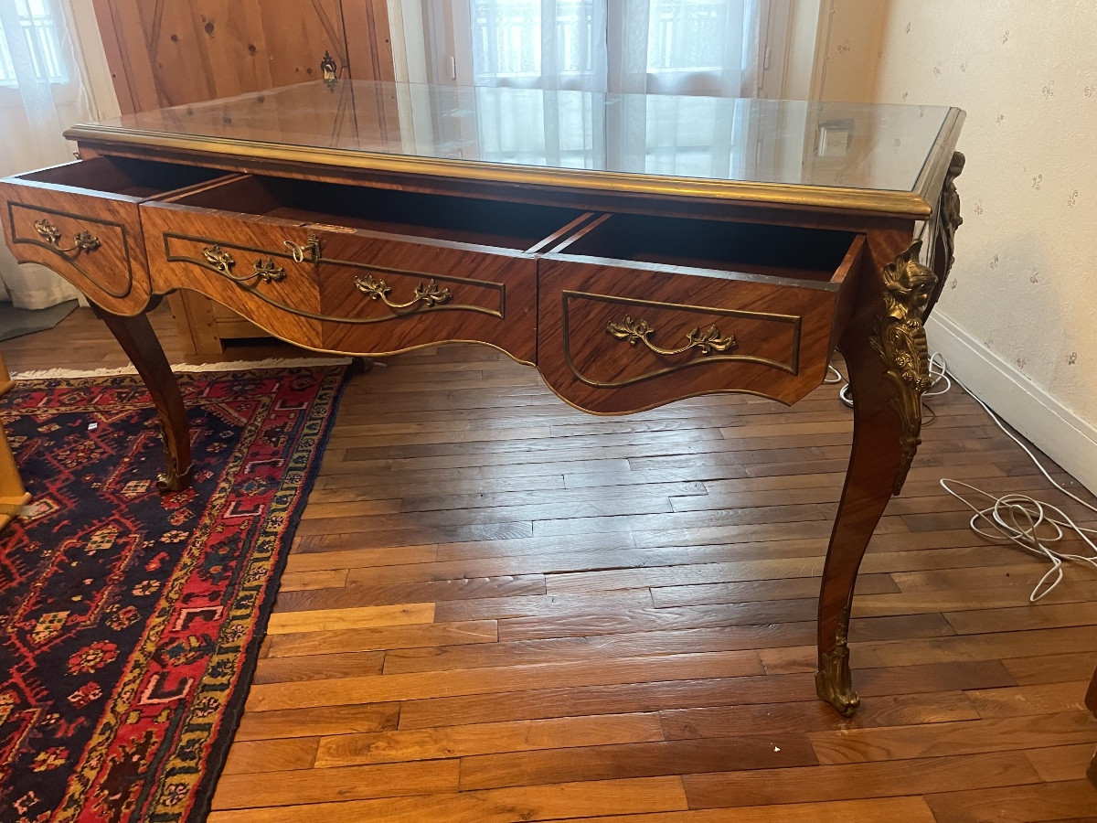 Louis XV Style Desk, Period Marquetry, 1900-photo-3