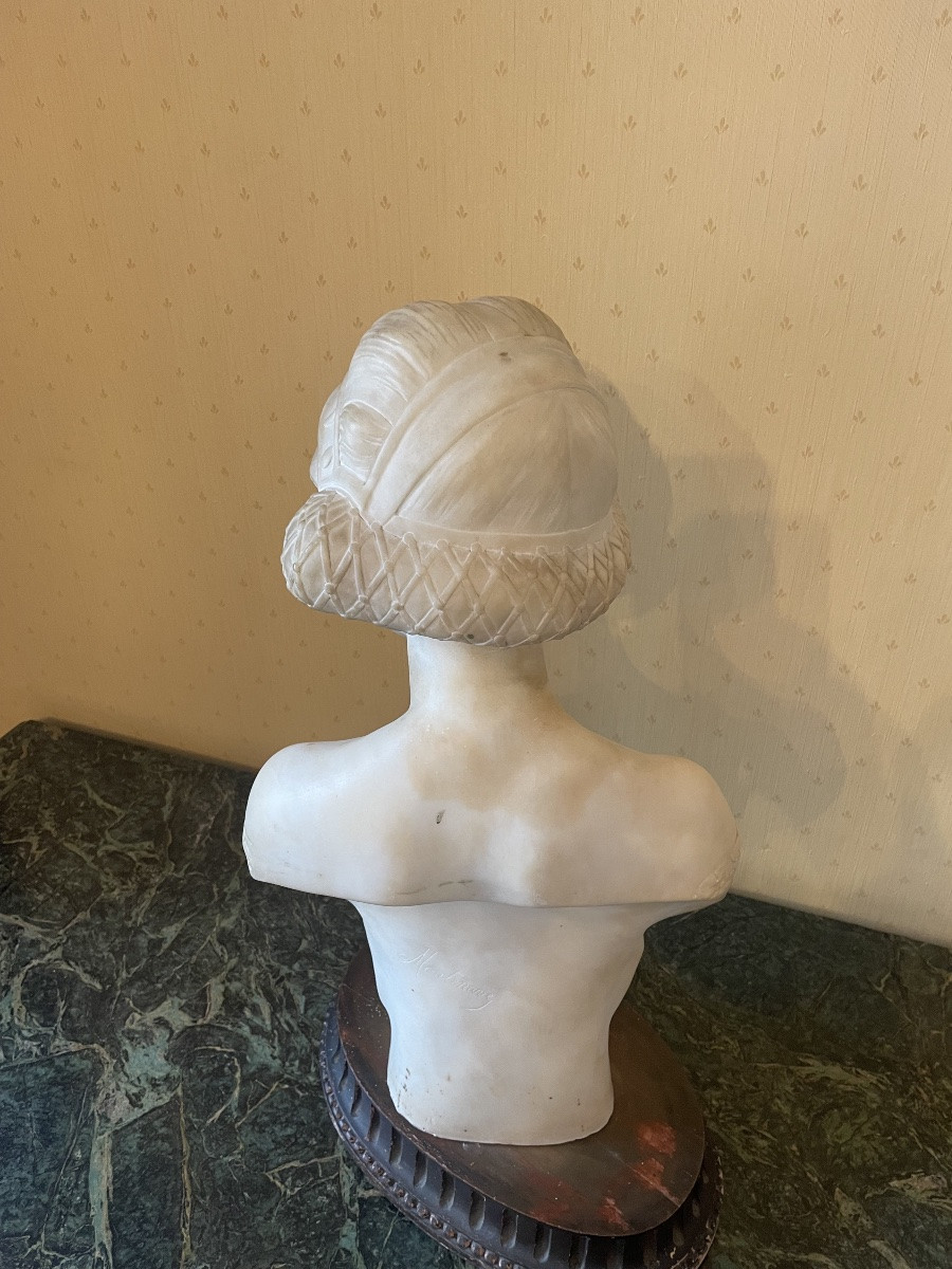 Art Nouveau Bust Of A Woman In Marble. Simon, Montenave, 1900s.-photo-2