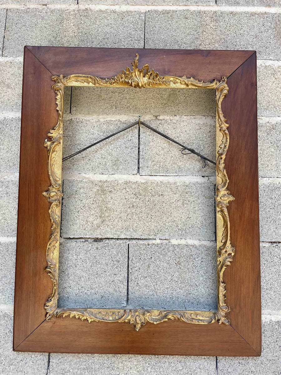 Regency Frame In Mahogany And Wood, Gilded, 19th Century.