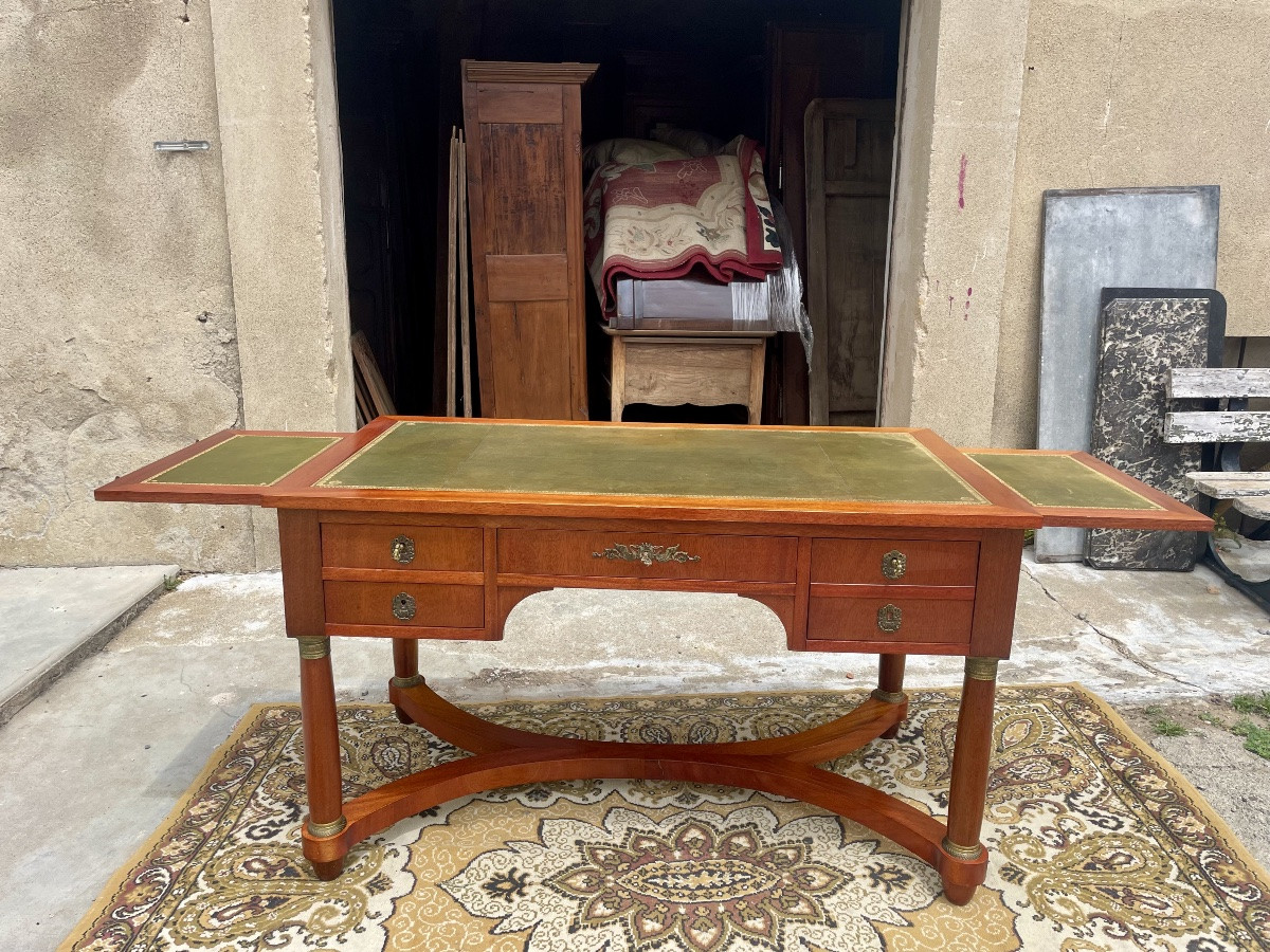 Empire Double-sided Desk In Blond Mahogany, Period, 1900-photo-2