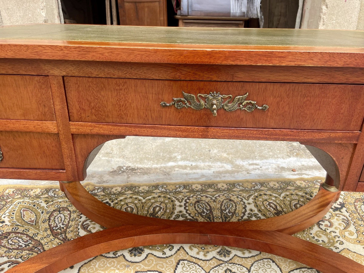 Empire Double-sided Desk In Blond Mahogany, Period, 1900-photo-2
