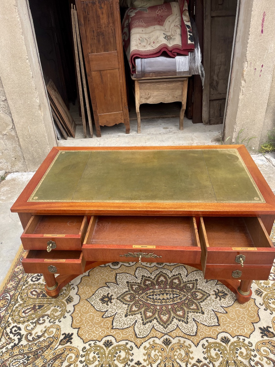 Empire Double-sided Desk In Blond Mahogany, Period, 1900-photo-4
