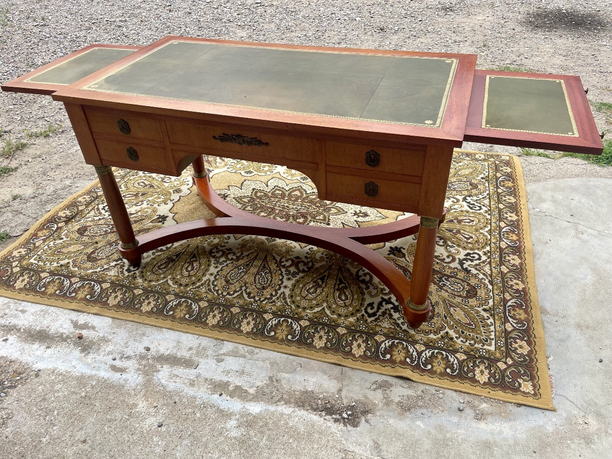 Empire Double-sided Desk In Blond Mahogany, Period, 1900-photo-8