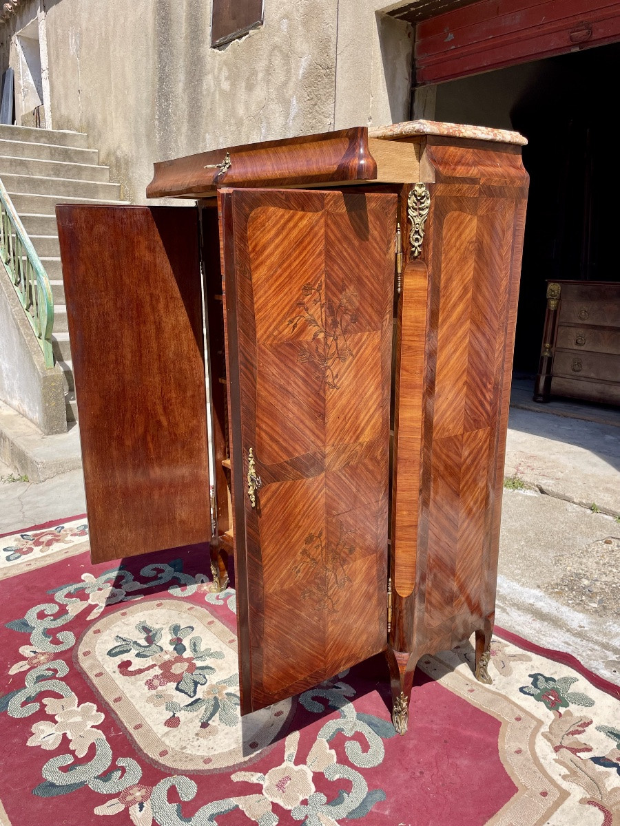 Louis XV Cabinet, Curved In Marquetry, From The 19th Century.-photo-2