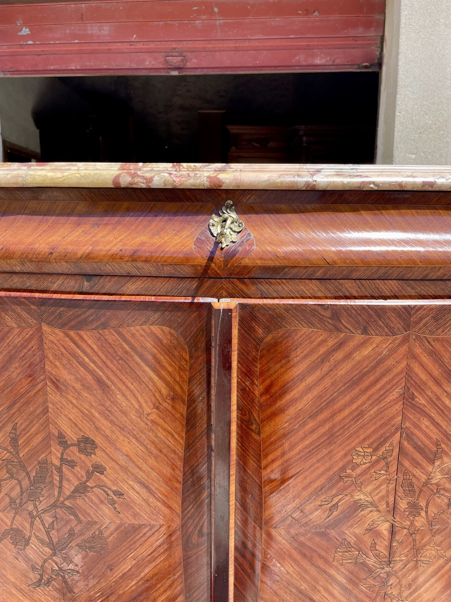 Louis XV Cabinet, Curved In Marquetry, From The 19th Century.-photo-4