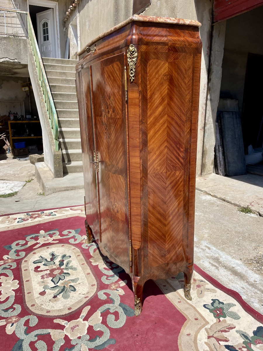 Louis XV Cabinet, Curved In Marquetry, From The 19th Century.-photo-7