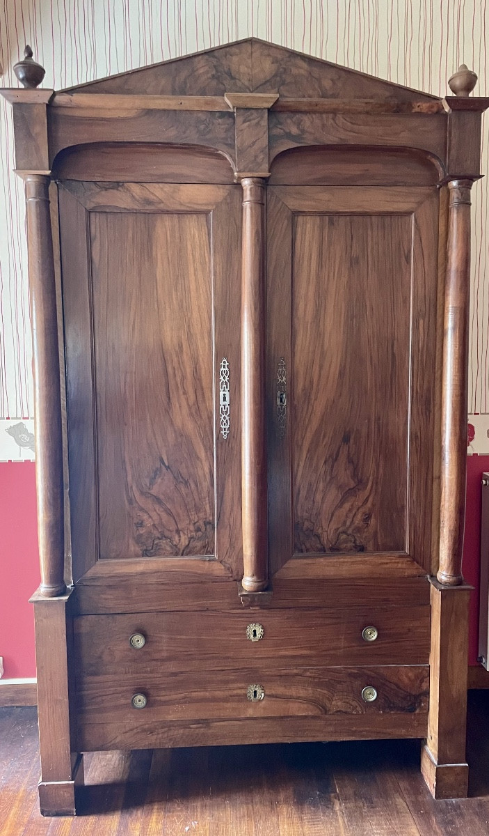 Wardrobe, Empire Directory Chest Of Drawers In Walnut From The 18th Century 