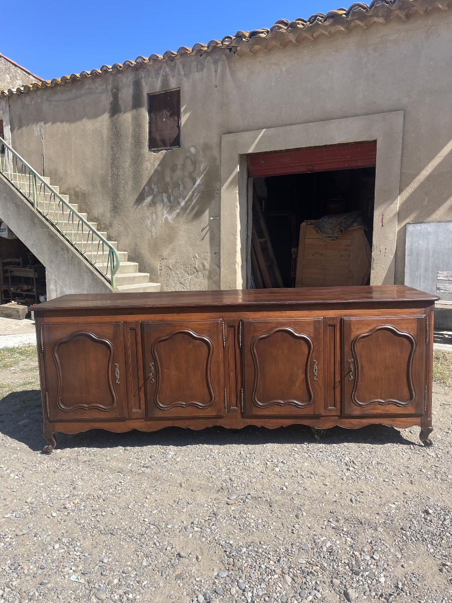 Louis XIV Sideboard, 4 Doors In Walnut, 18th Century 