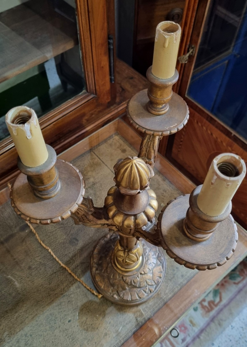Paire de candélabres Louis XVI en bois doré, époque XIXé-photo-4