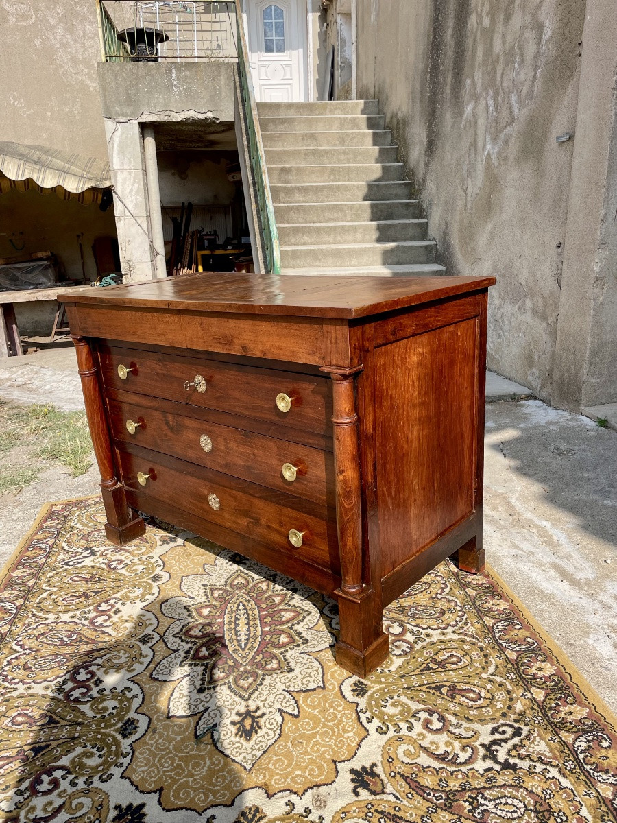 Commode, empire à colonne, détachées , en acajou massif d époque XIXÉM siècle -photo-3
