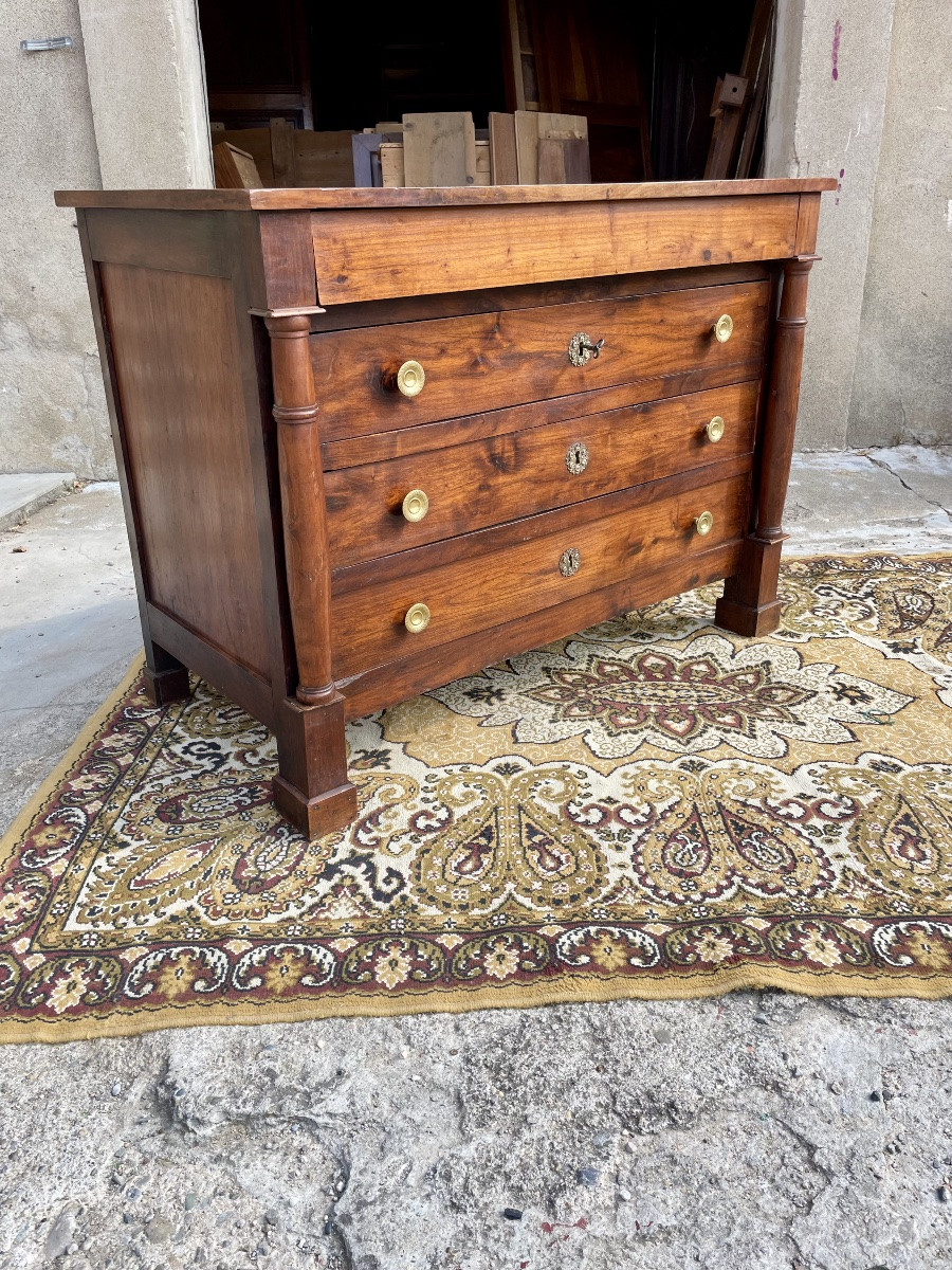 Commode, empire à colonne, détachées , en acajou massif d époque XIXÉM siècle -photo-5