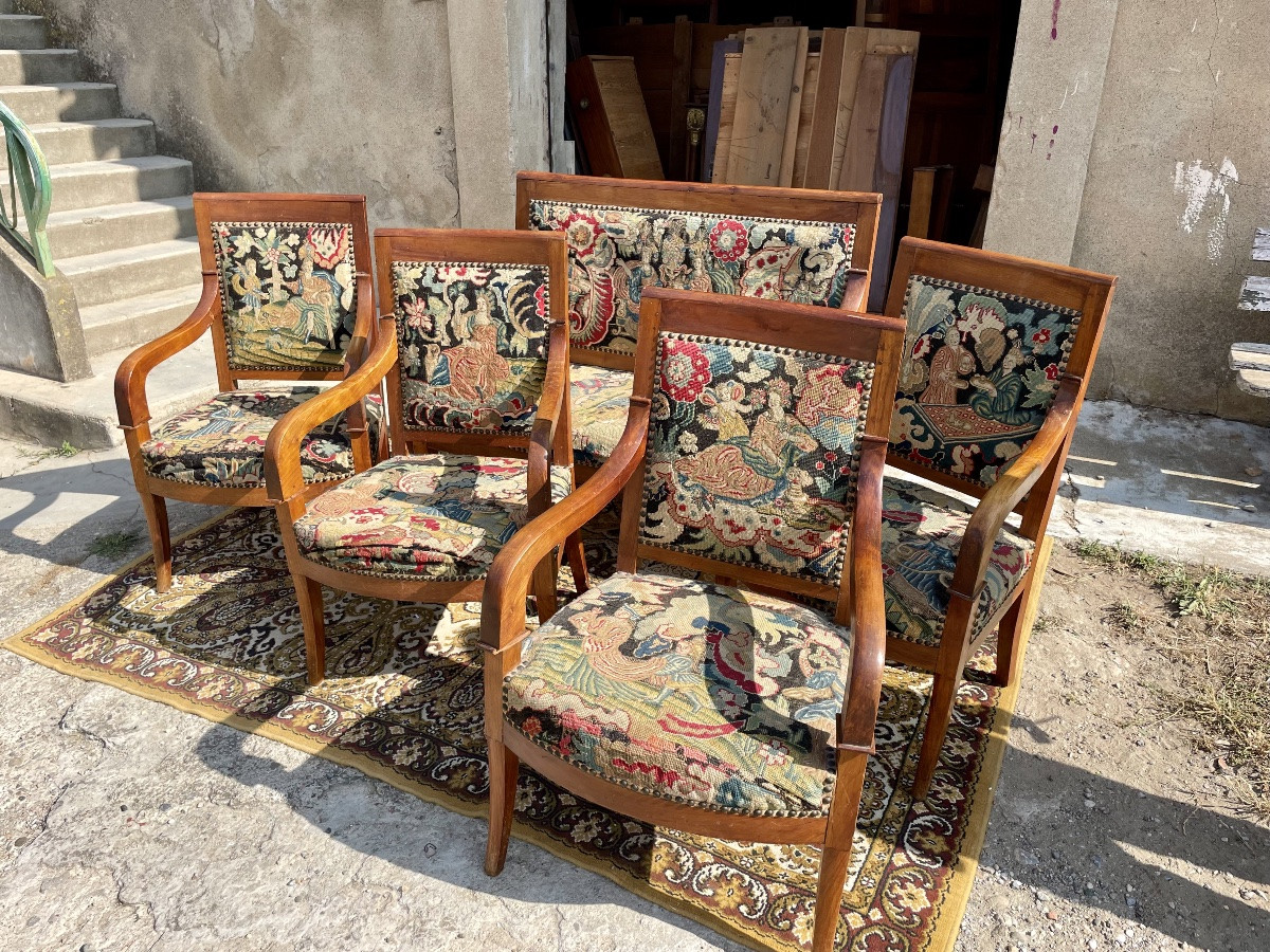 Living Room, 5-piece Empire Walnut, 19th Century -photo-2