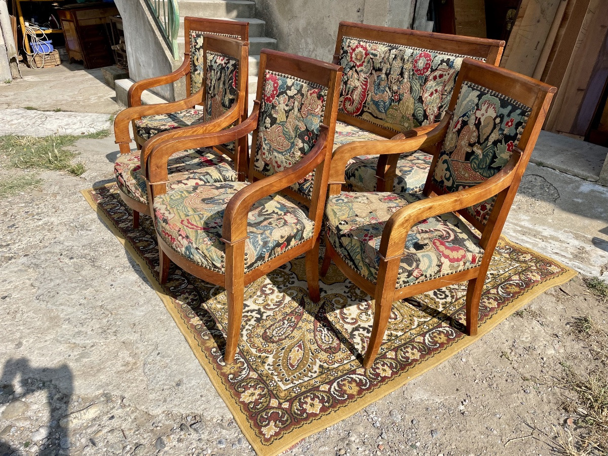 Living Room, 5-piece Empire Walnut, 19th Century -photo-7