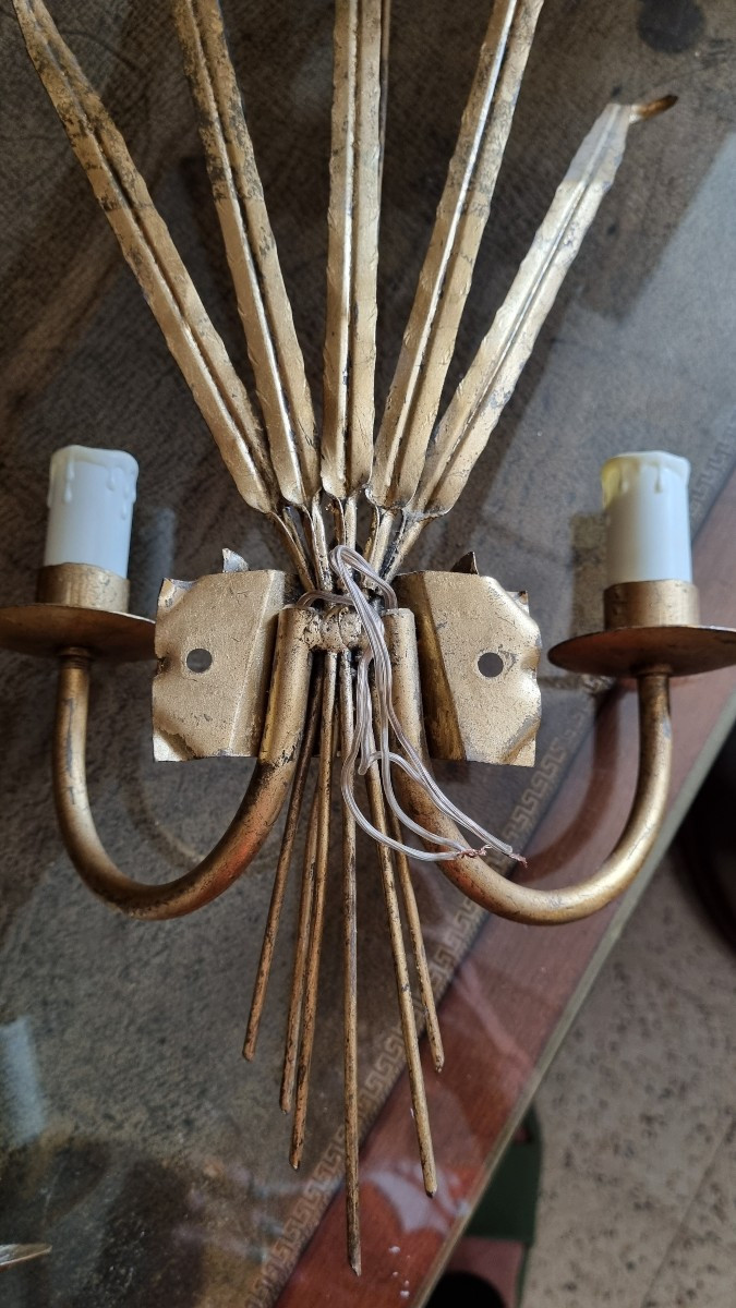 Pair Of Wall Lights, Reed Motifs, Ferrocolor Workshop, 1960-photo-6