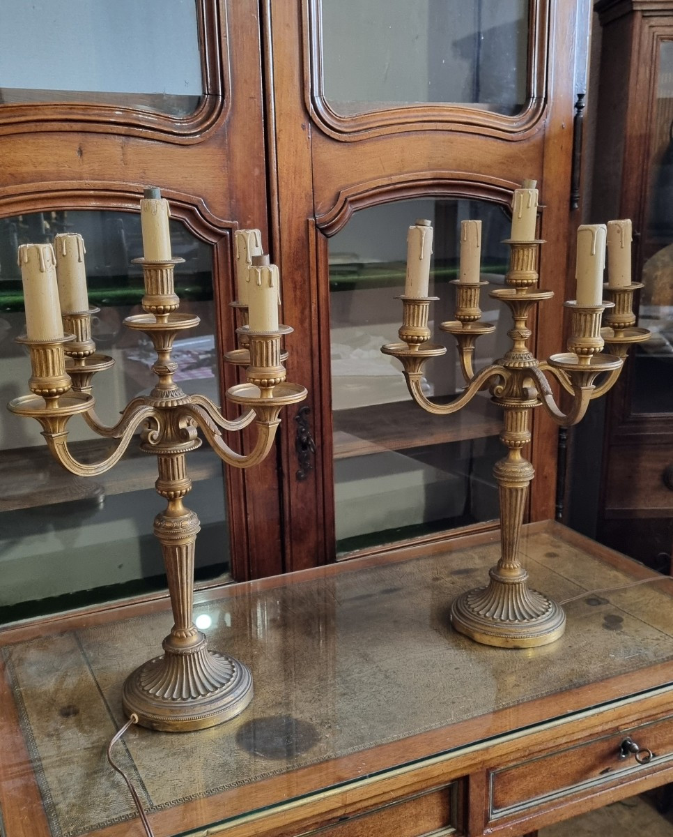 Pair Of Louis XVI Bronze Candelabras From The 19th Century 