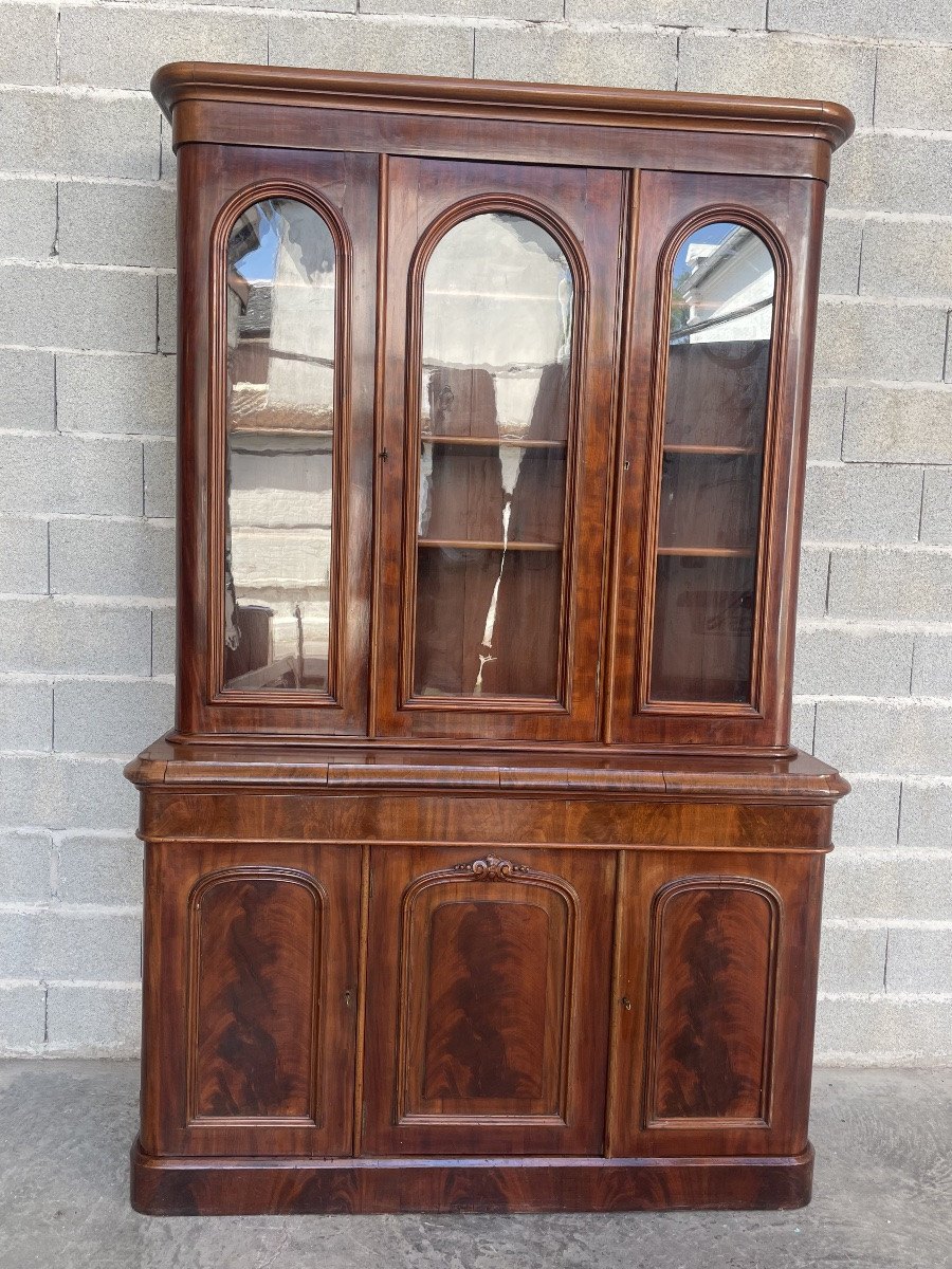 Bookcase, 6 Doors, Napoleon III, In Mahogany, 19th Century -photo-2
