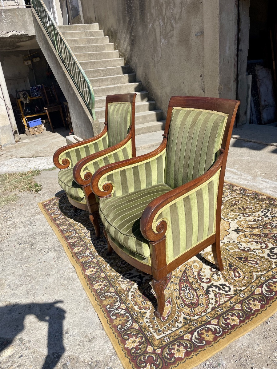 Paire de bergère empire en acajou d époque XIXÉM siècle -photo-4