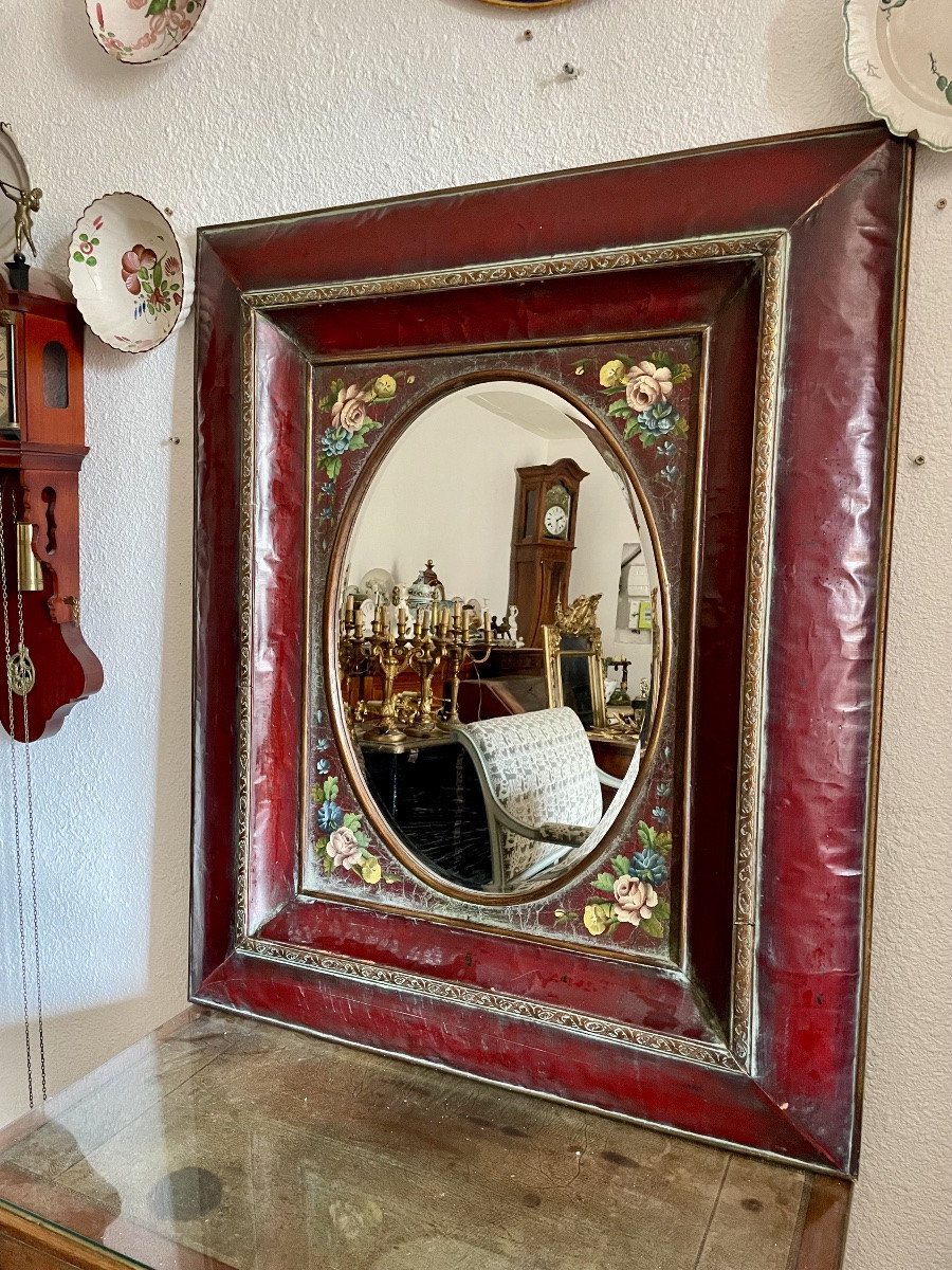 Napoleon III Style Wooden Mirror, Painted With Apples, 1900-photo-7