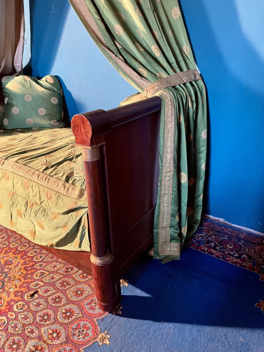 Lit de repos à baldaquin Empire en acajou et d’époque XIXé-photo-7