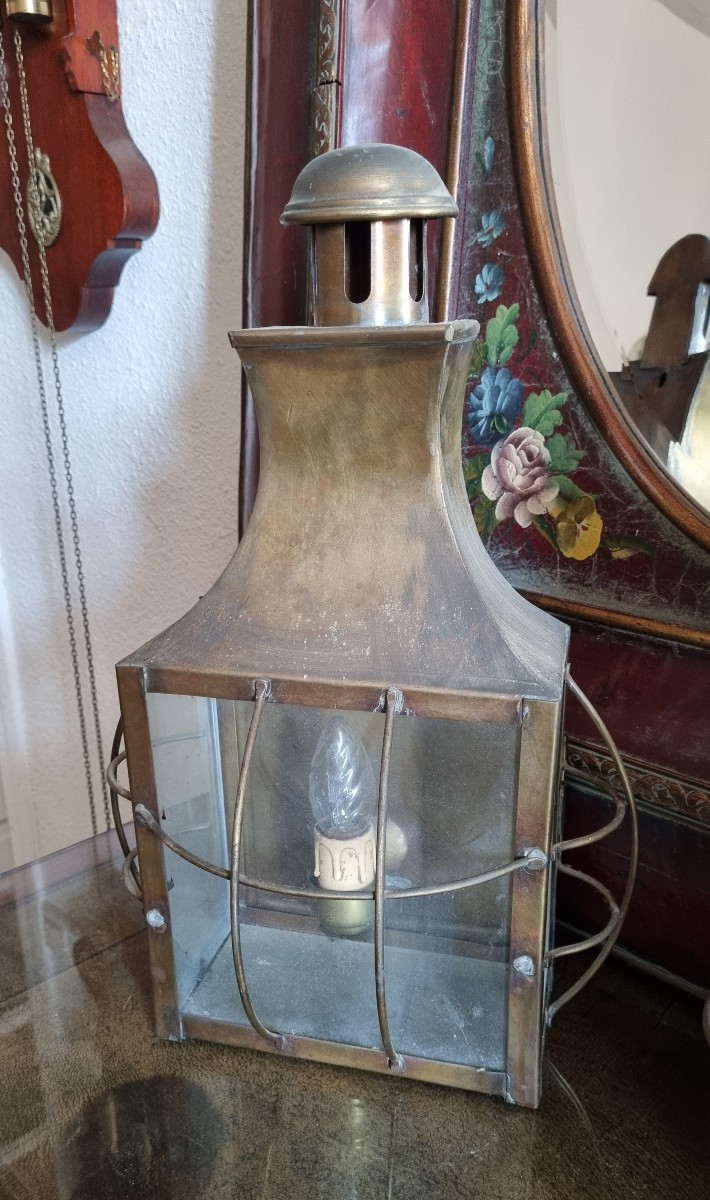 Paire de lanternes murale en laiton et verre ,époque 1900-photo-3