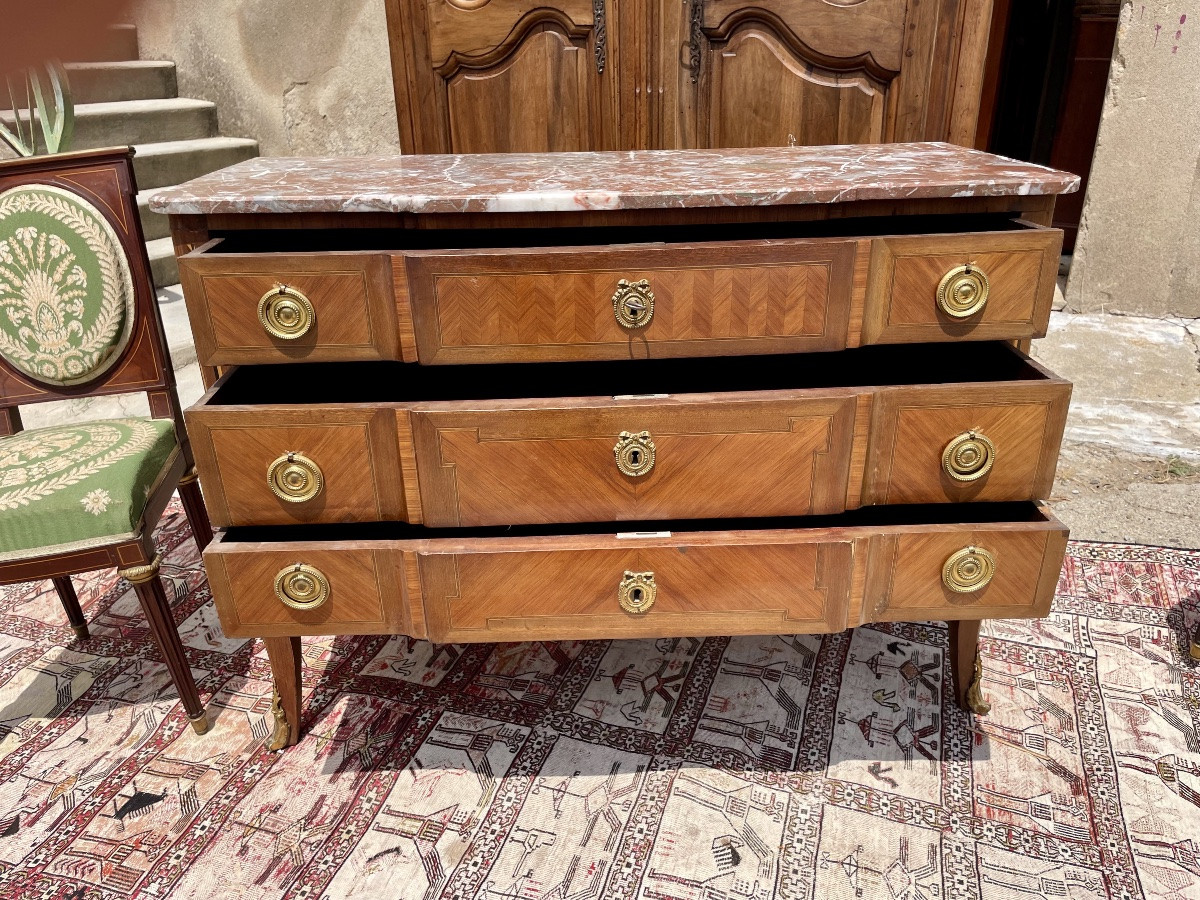 Louis XVI Transitional Chest Of Drawers, In 19th Century Marquetry -photo-1