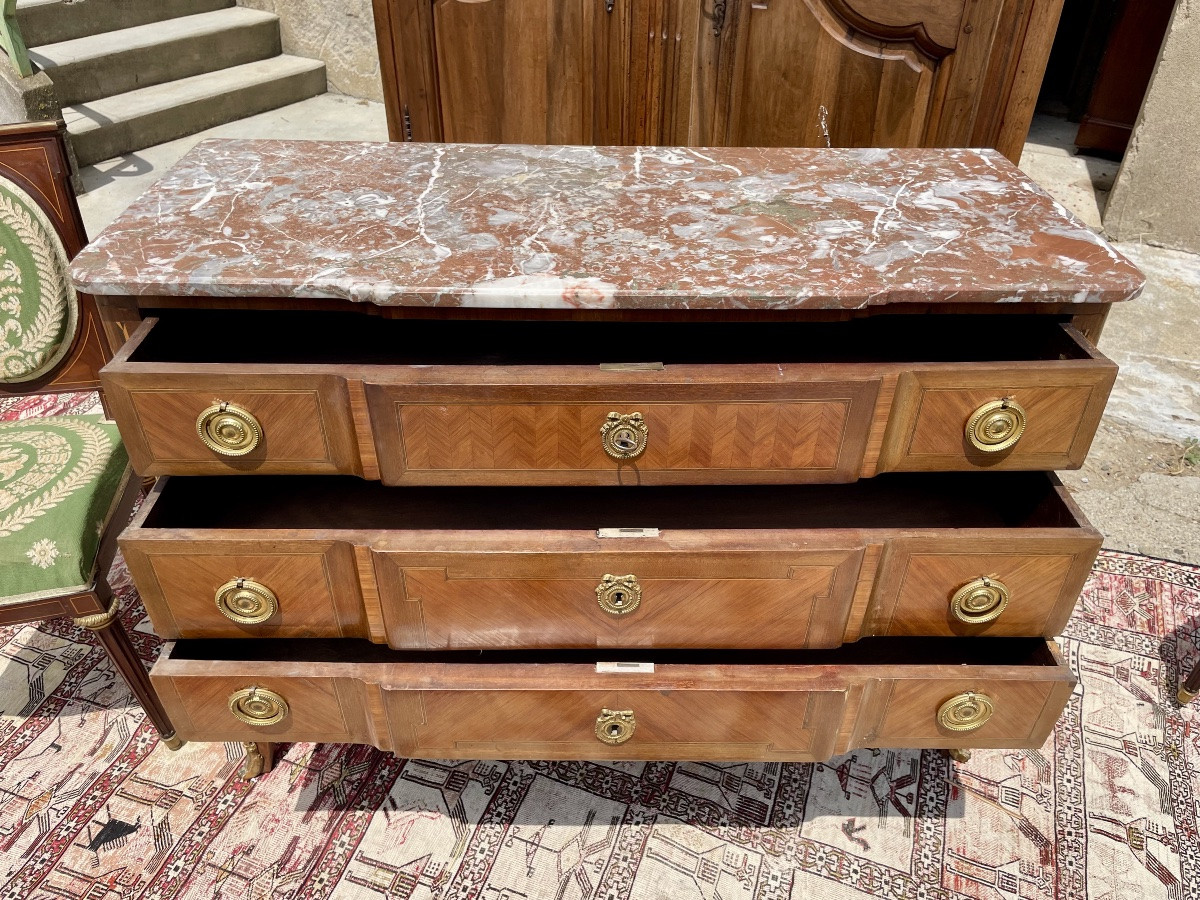 Louis XVI Transitional Chest Of Drawers, In 19th Century Marquetry -photo-2