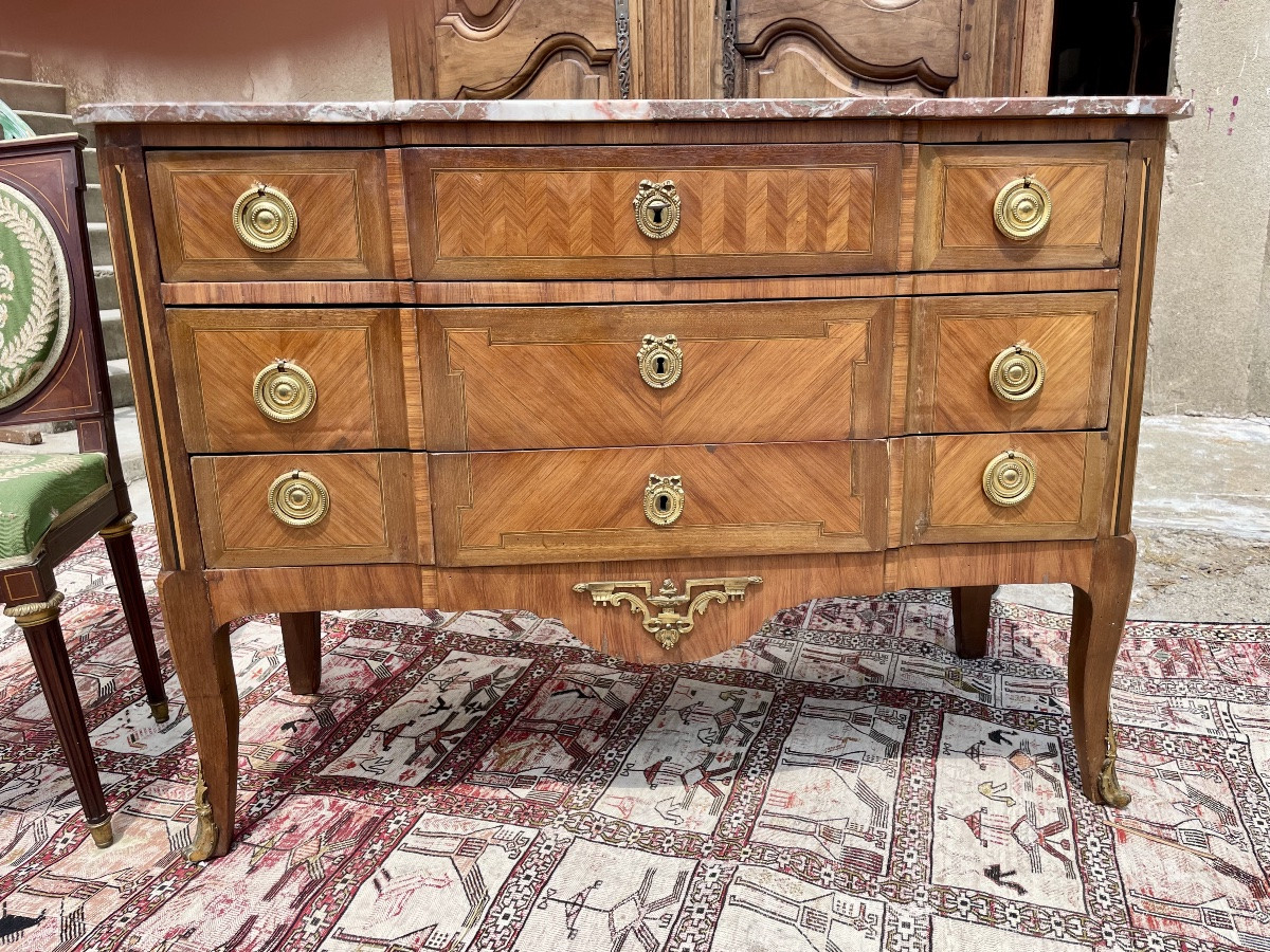 Louis XVI Transitional Chest Of Drawers, In 19th Century Marquetry -photo-7