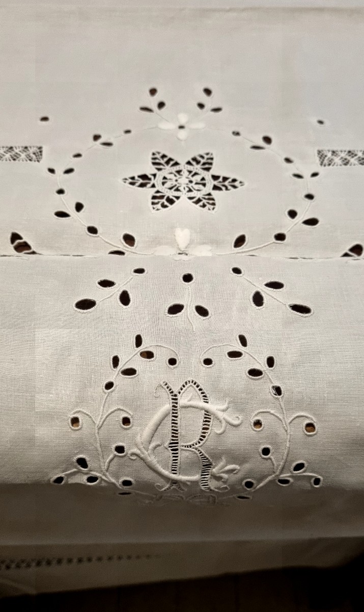 Antique Table Service, Richelieu Embroidery, Late 19th Century-photo-3