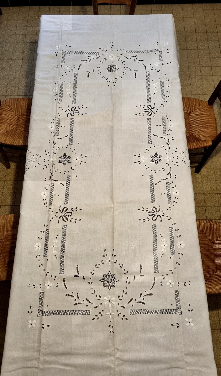Antique Table Service, Richelieu Embroidery, Late 19th Century