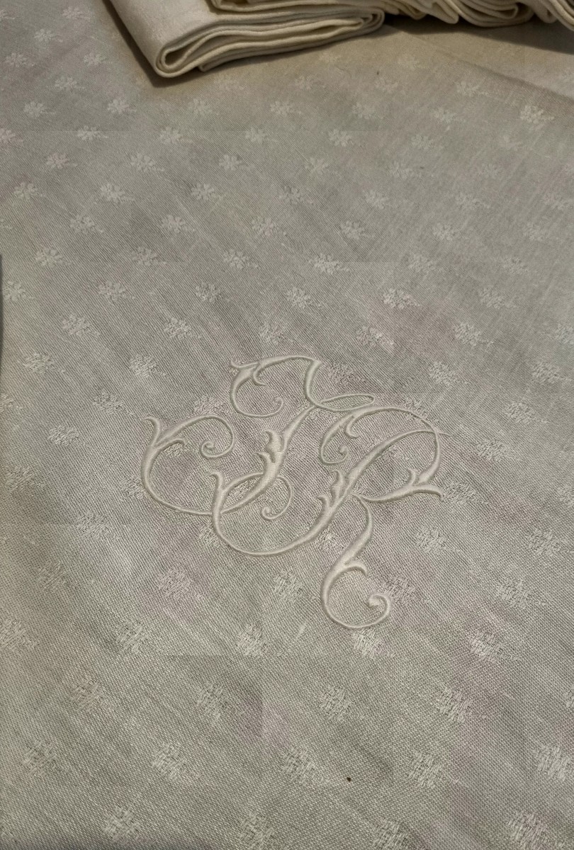 Service de table nappes et serviettes damassé monogramme époque XIXé-photo-2
