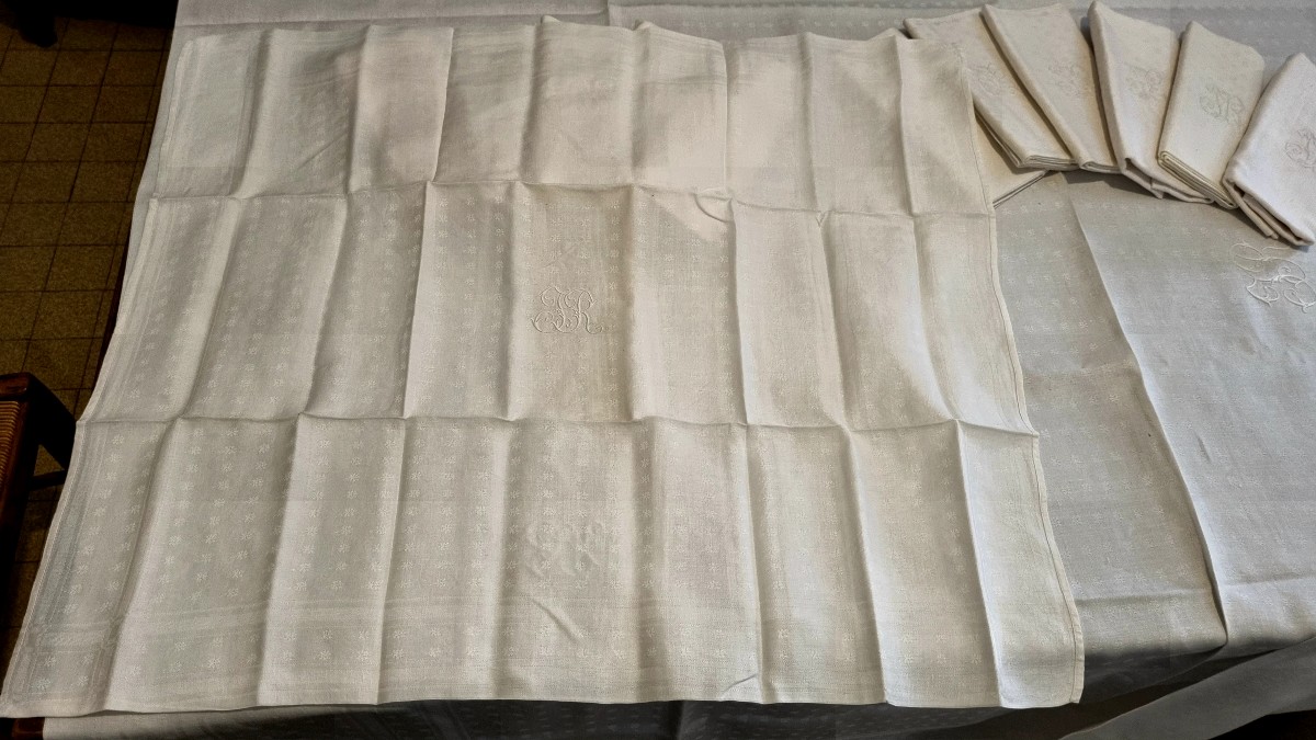 Service de table nappes et serviettes damassé monogramme époque XIXé-photo-6