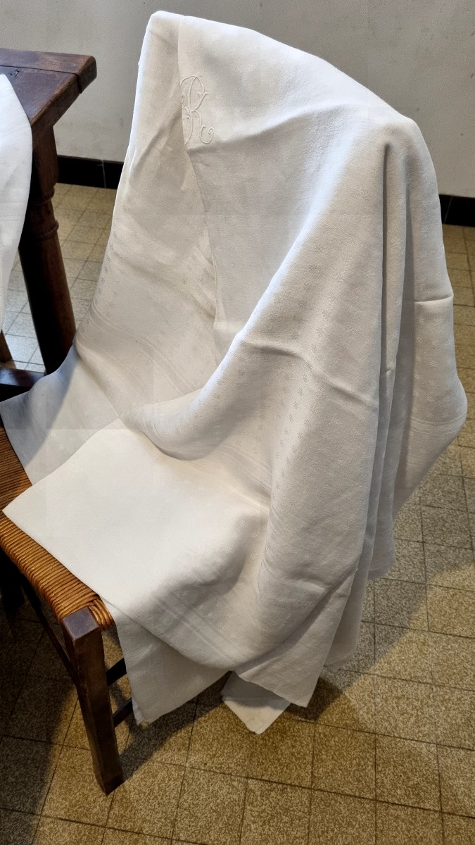 Service de table nappes et serviettes damassé monogramme époque XIXé-photo-8