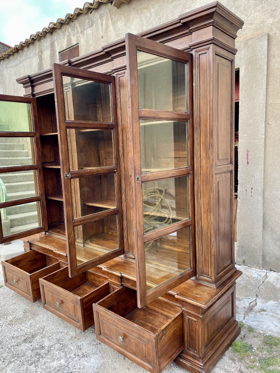 Bibliothèque directoire en noyer massif, d époque 1900.-photo-2
