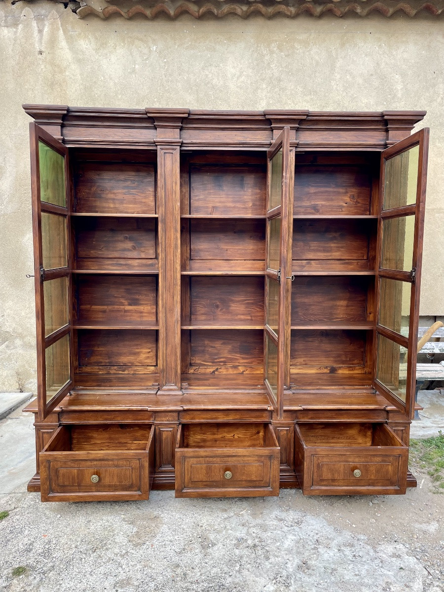 Bibliothèque directoire en noyer massif, d époque 1900.-photo-4
