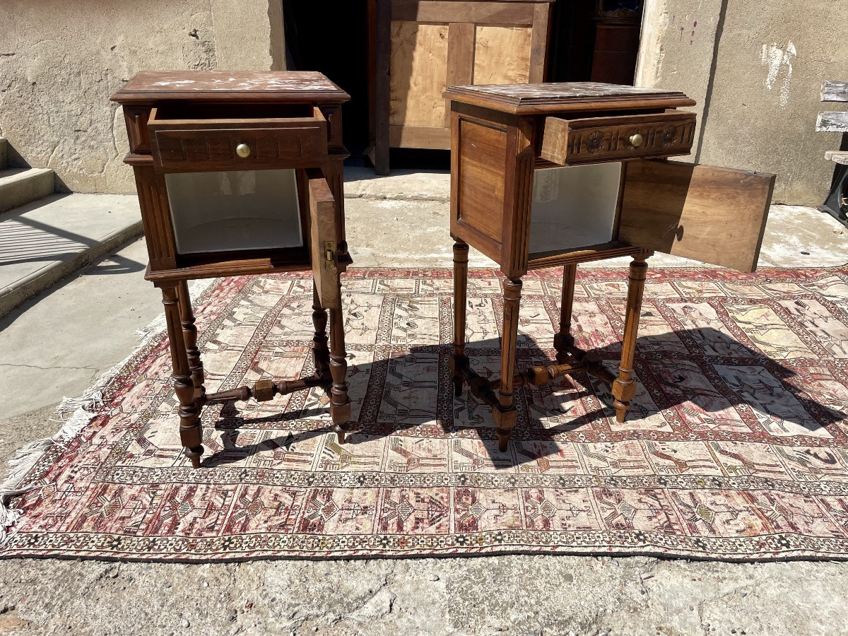 Pair Of Napoleon III Walnut Bedside Tables From The 19th Century -photo-2