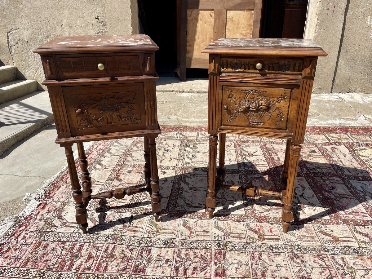 Pair Of Napoleon III Walnut Bedside Tables From The 19th Century 
